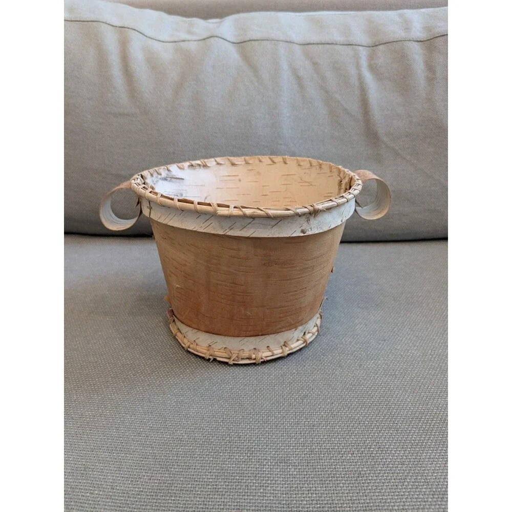 Vintage‎ Birch Bark Basket Native American Ojibwe Hand Made 7''